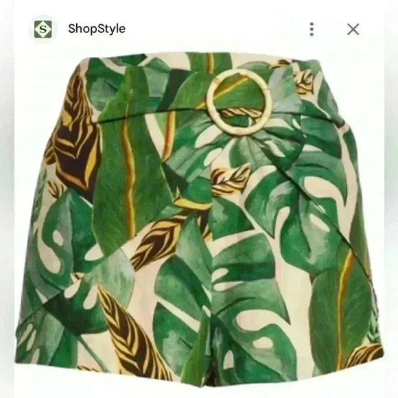 Farm Rio Tropical Leaf Print Linen Blend Shorts - Picture 3 of 6